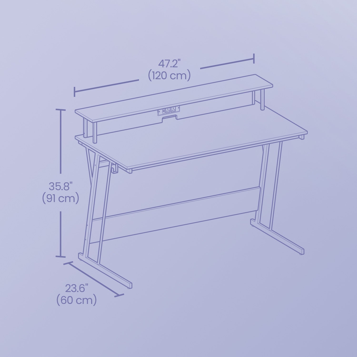 Gaming Desk - Engineered Wood - Black - Built-In Power Outlets and LED Lights with Monitor Shelf