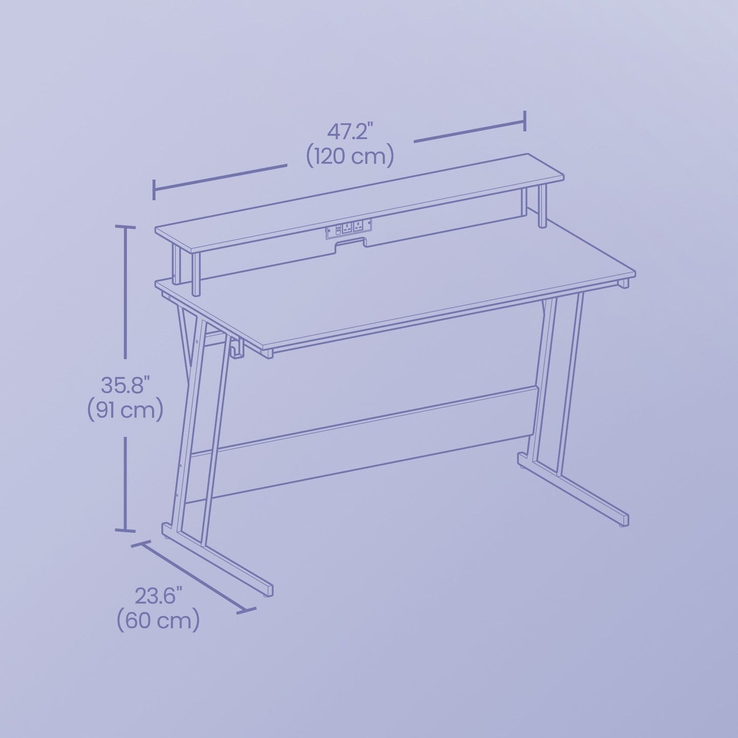 Gaming Desk - Engineered Wood - Black - Built-In Power Outlets and LED Lights with Monitor Shelf