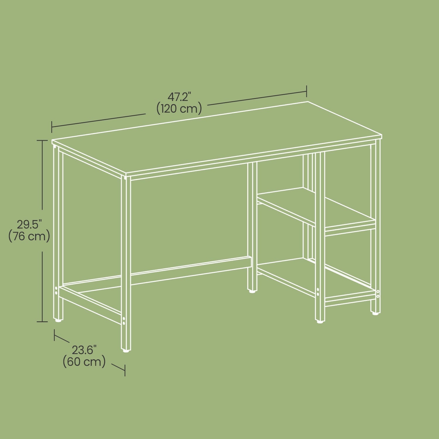 Writing Desk - Metal Frame - Rustic Brown and Black - Two Shelves for Versatile Storage