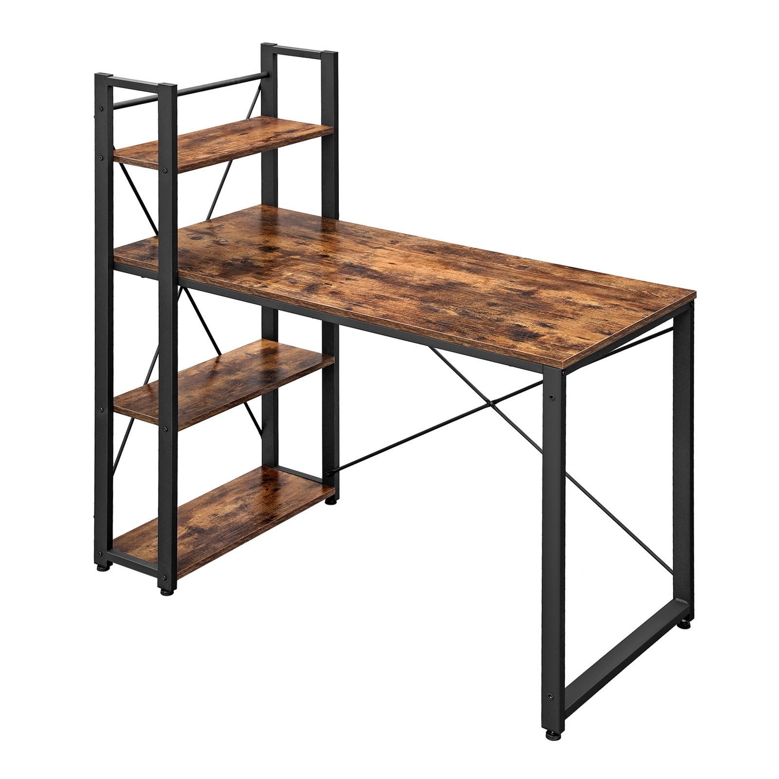 Writing Desk - Wood - Rustic Brown and Black - Stable with Storage Shelves