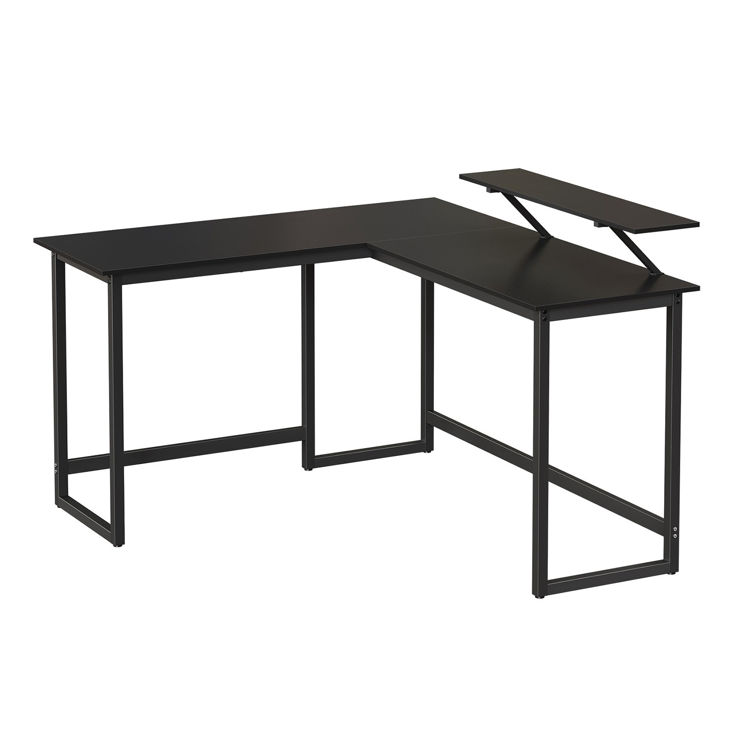 Computer Desk, L-Shaped Writing Workstation - Wood and Steel - Black