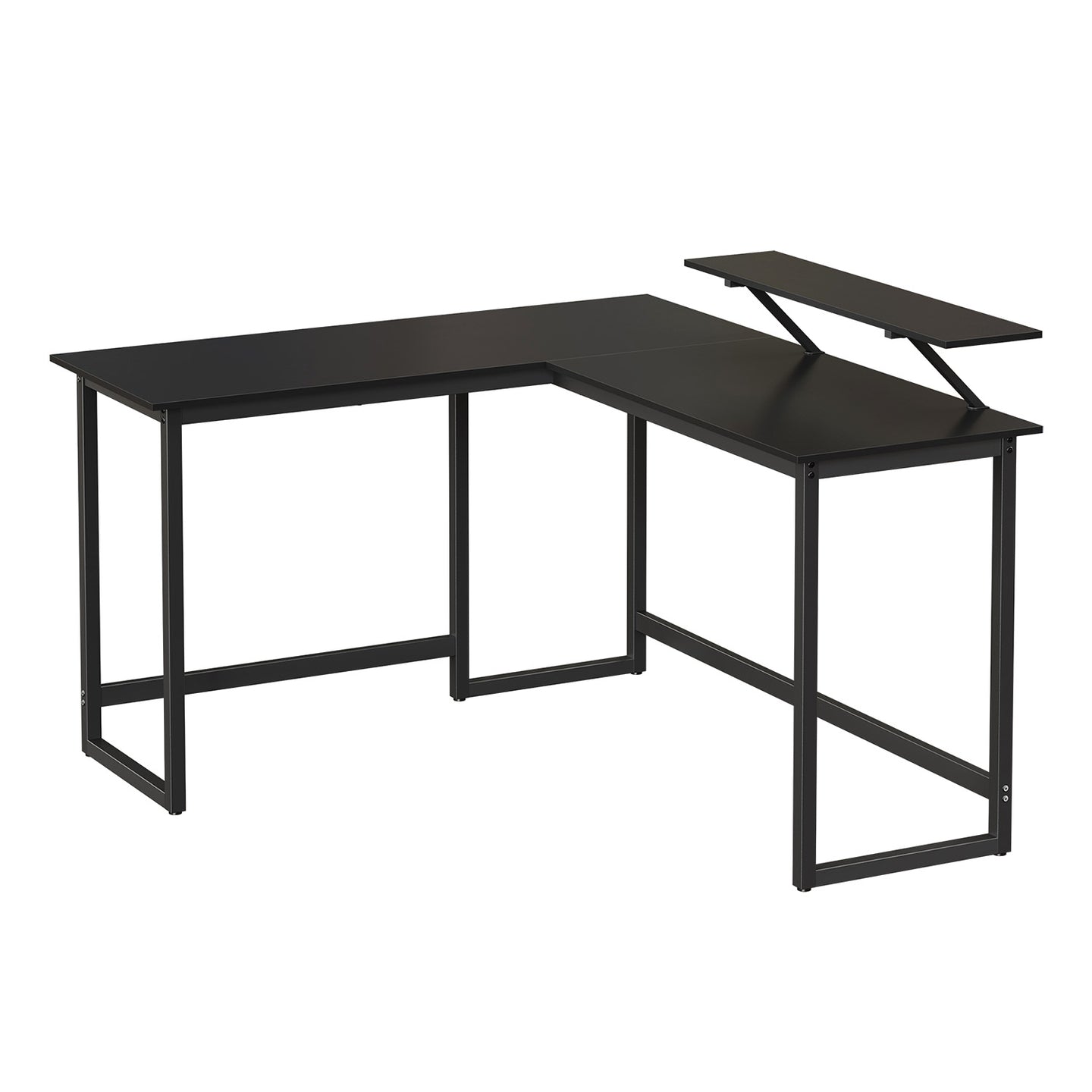 Computer Desk, L-Shaped Writing Workstation - Wood and Steel - Black