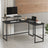 Computer Desk, L-Shaped Writing Workstation - Wood and Steel - Black