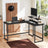 Computer Desk, L-Shaped Writing Workstation - Wood and Steel - Black