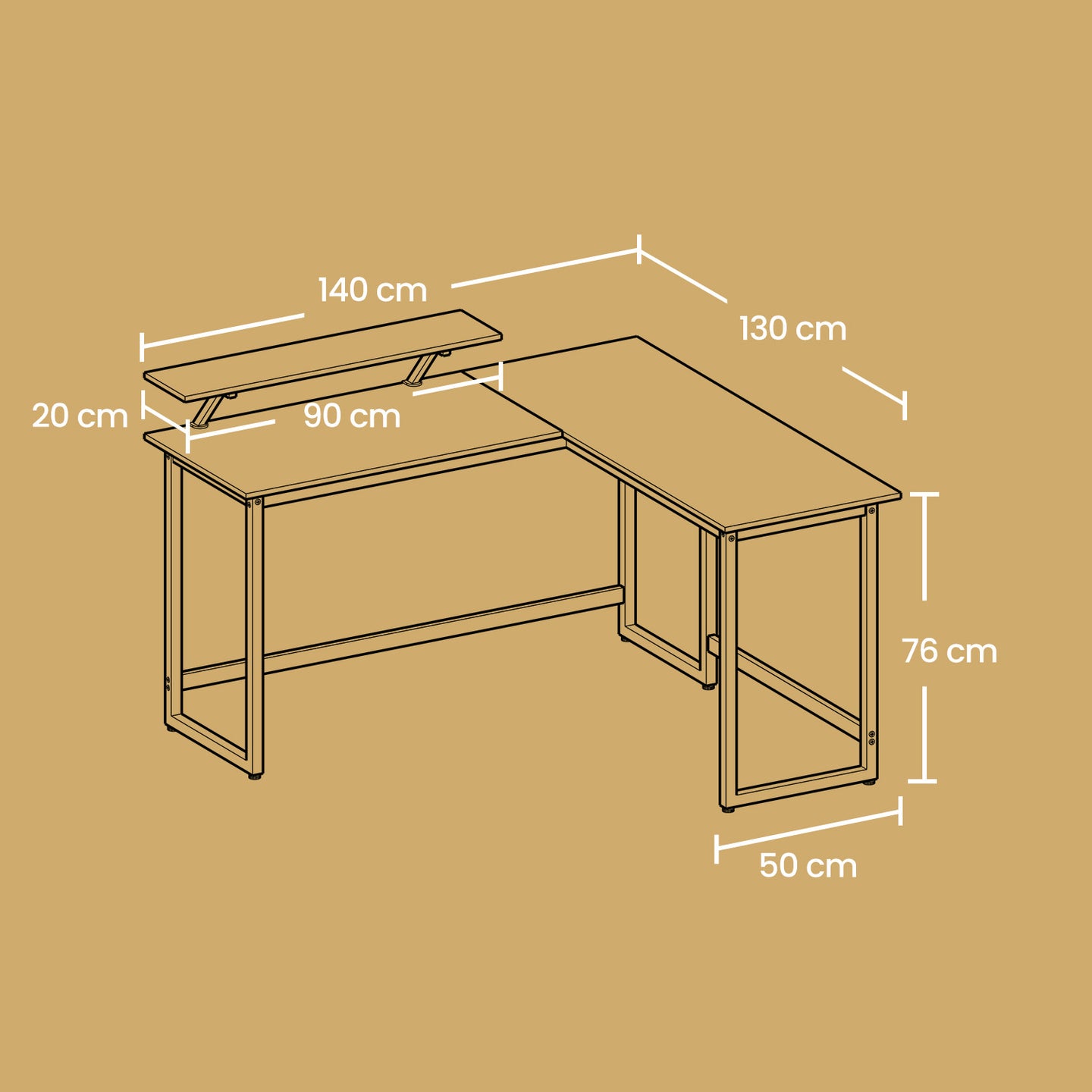 Computer Desk, L-Shaped Writing Workstation - Wood and Steel - Black