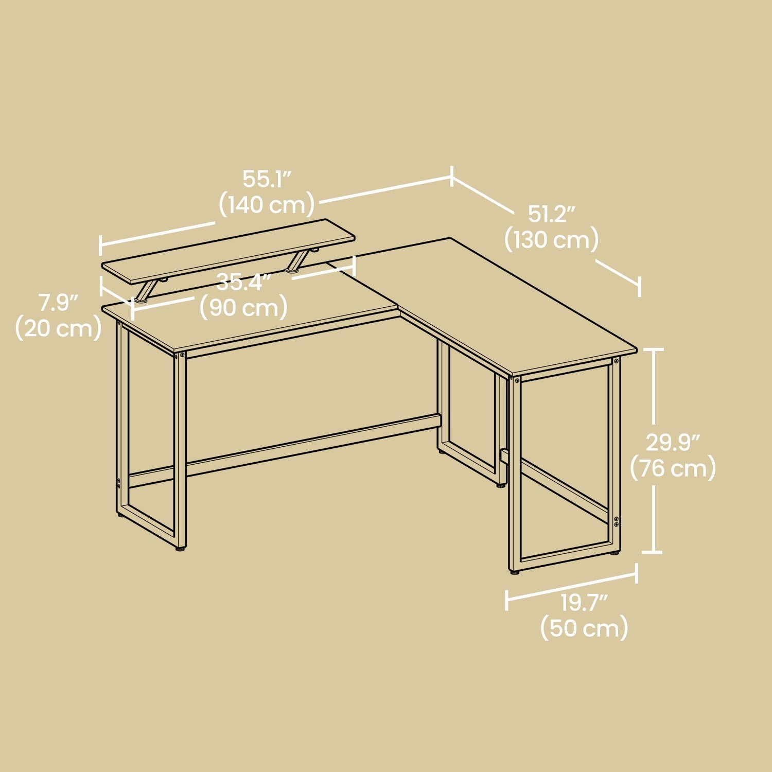 L-Shaped Corner Desk - Wood - Rustic Brown and Black - Space Saving Design with Monitor Stand
