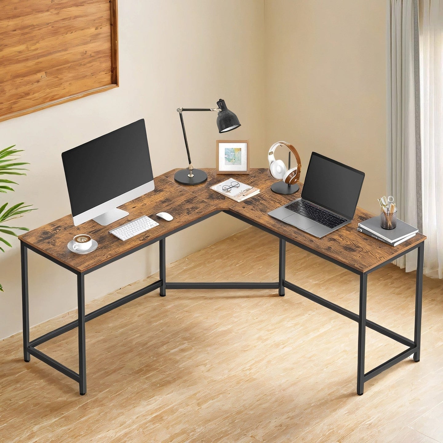 L-Shaped Corner Desk - Particle Board - Brown