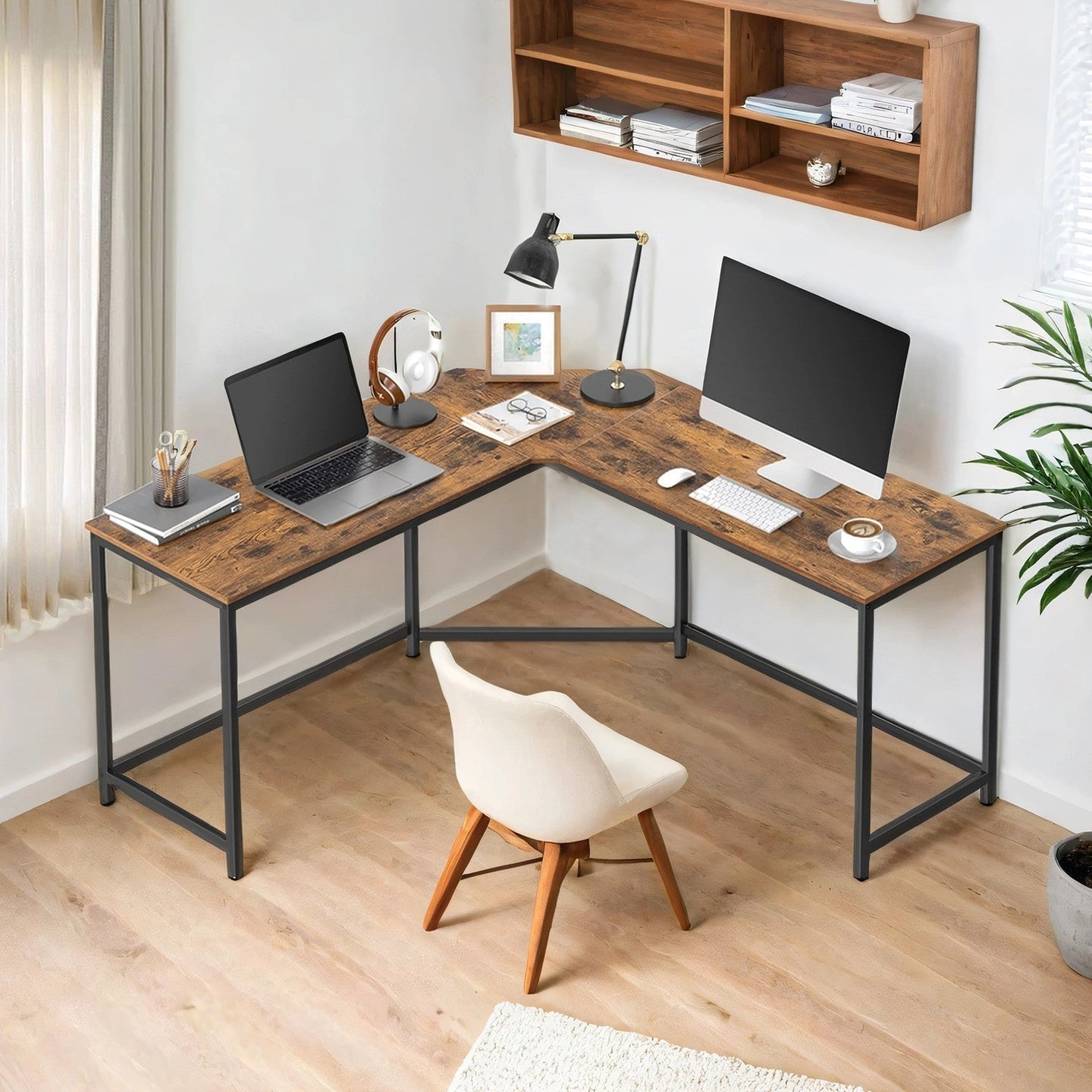 L-Shaped Corner Desk - Particle Board - Brown