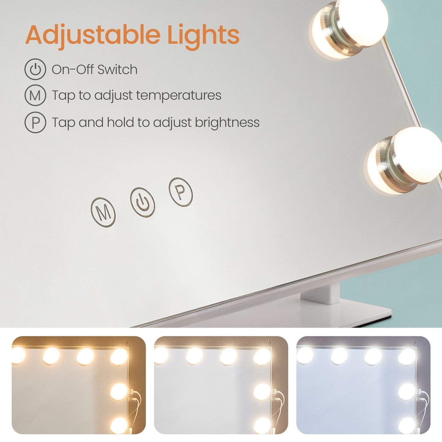 Vanity Makeup Mirror - 15 Bulbs - Glass - Touch Control