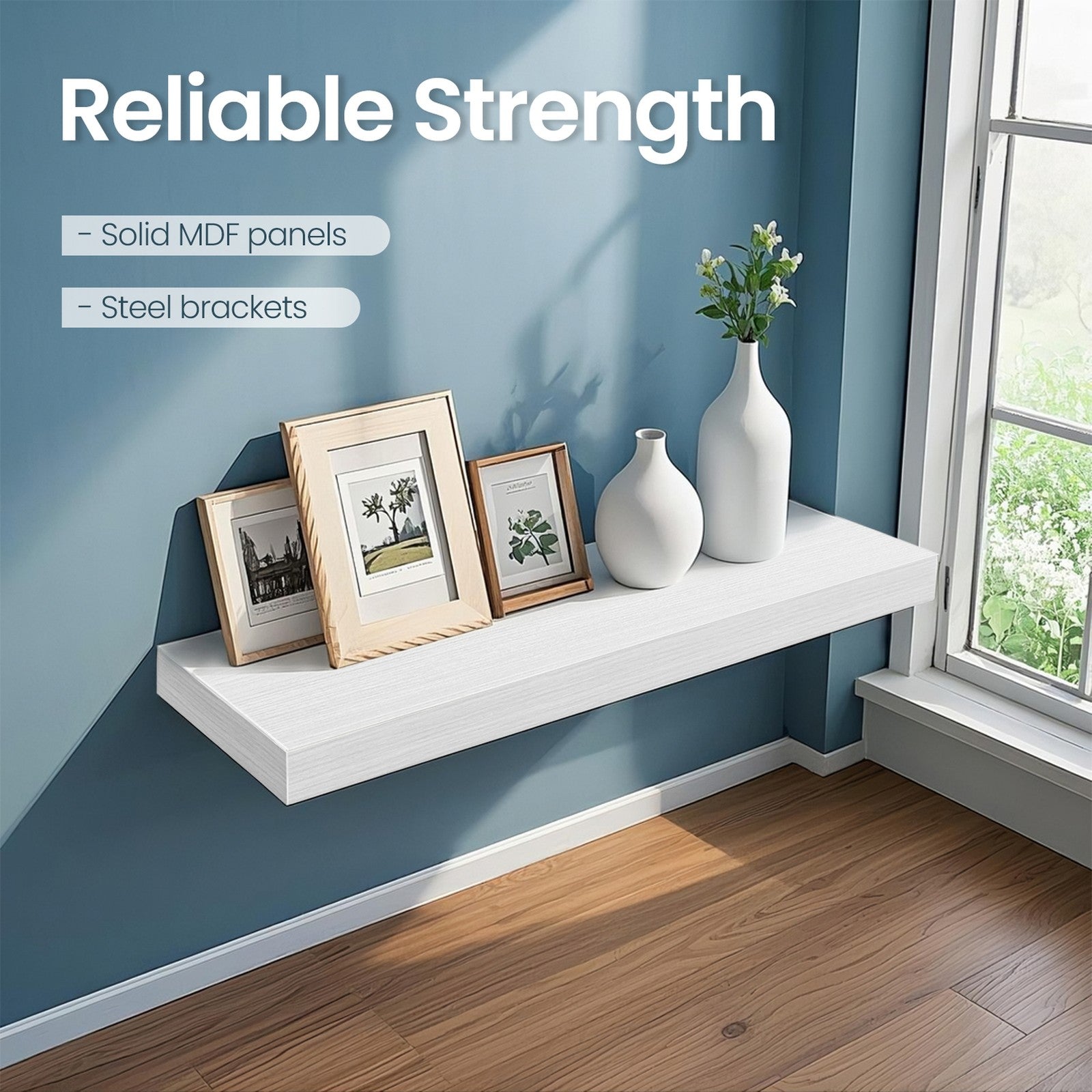 Floating Wall Shelf - Wood - Maple White - Versatile Display for Living Room and Bedroom