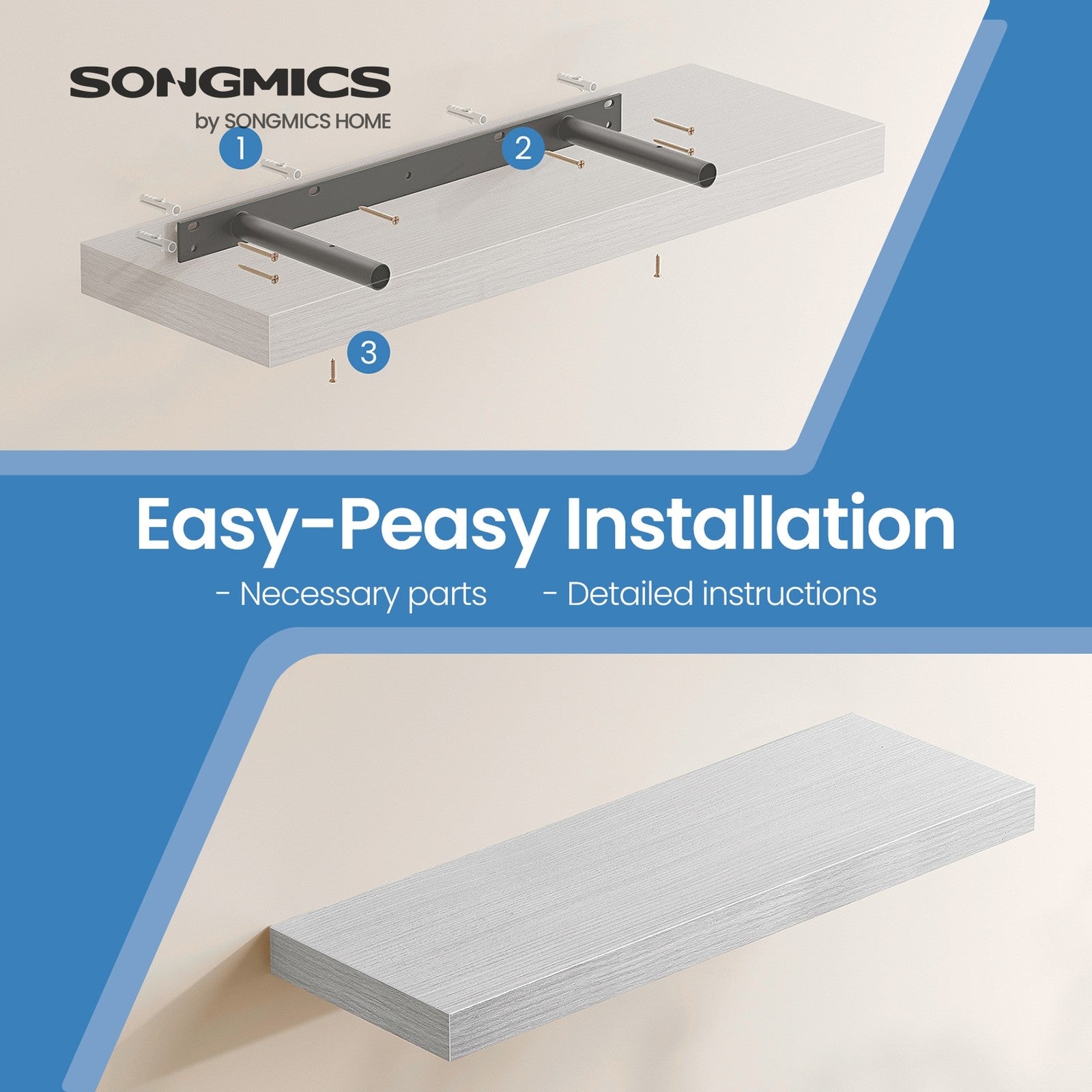 Floating Wall Shelf - Wood - Maple White - Versatile Display for Living Room and Bedroom