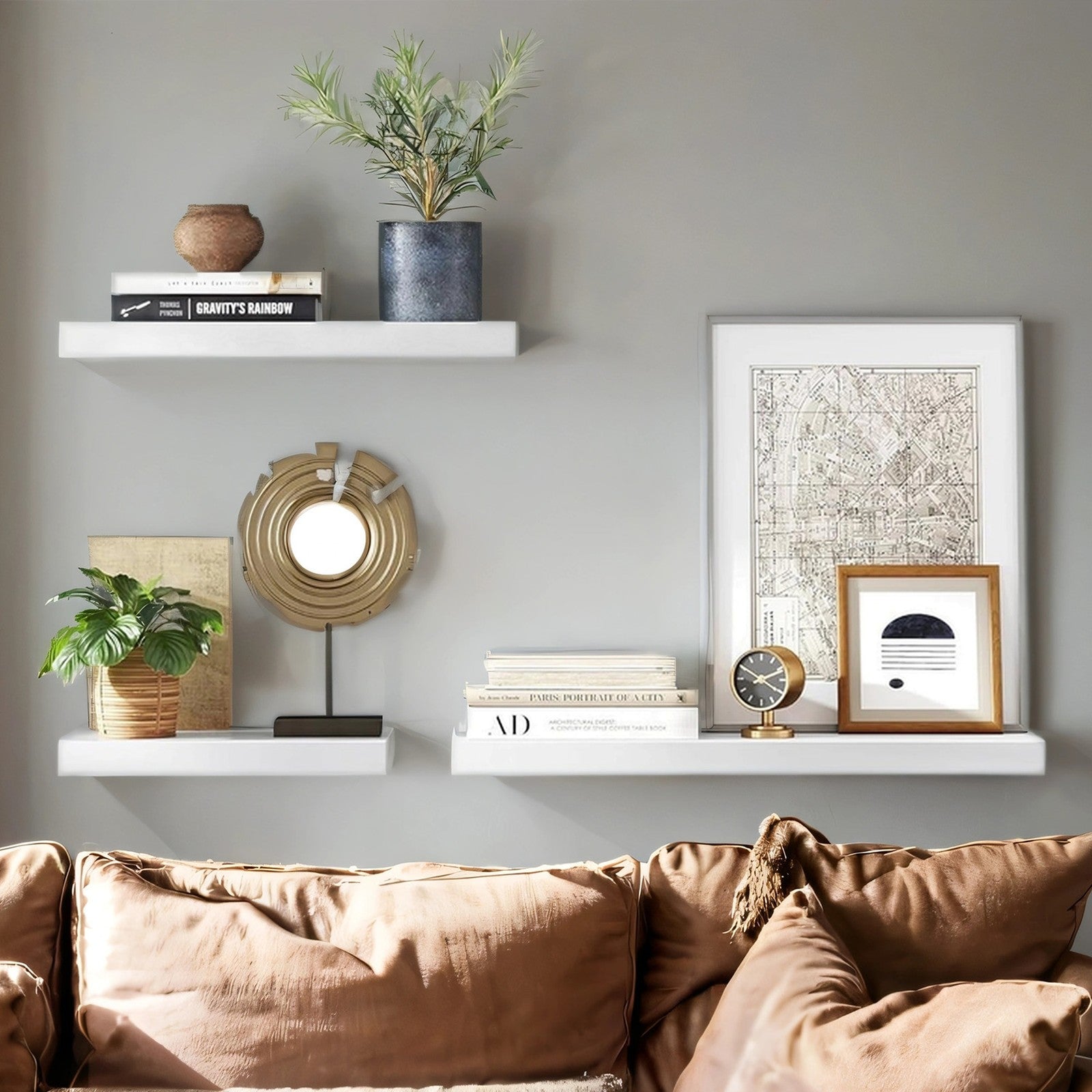 Floating Wall Shelf - Engineered Wood - Maple White - Versatile Display Solution for Living Room