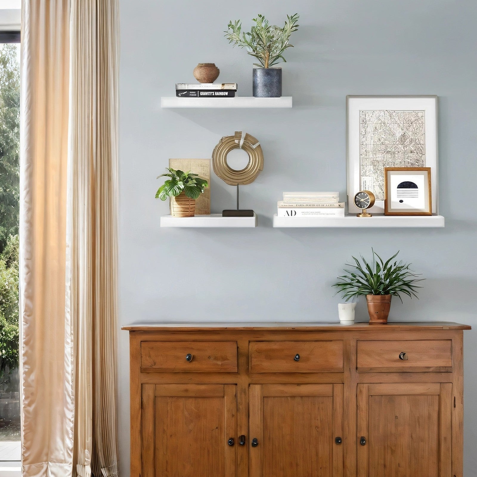 Floating Wall Shelf - Engineered Wood - Maple White - Versatile Display Solution for Living Room