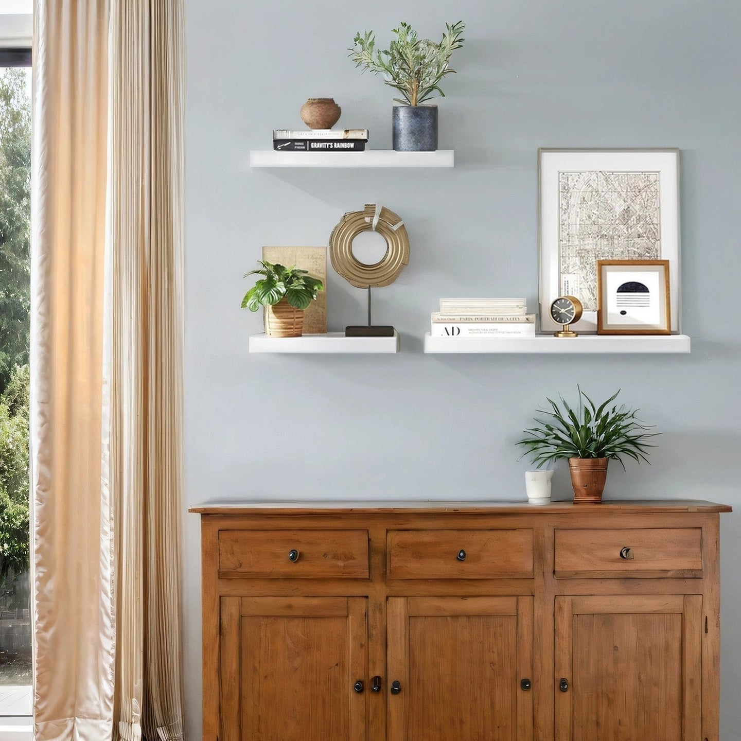 Floating Wall Shelf - Engineered Wood - Maple White - Versatile Display Solution for Living Room