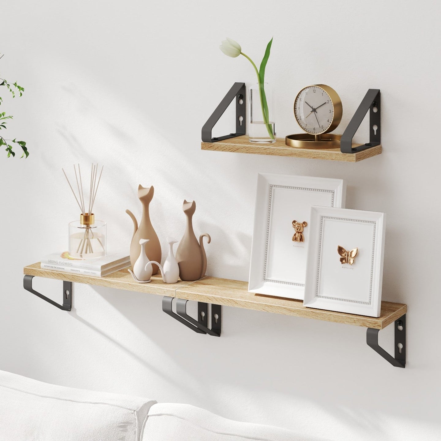 Wall Mounted Floating Shelves - Wood - Golden Oak - Set of 3 with Dual Mounting Options