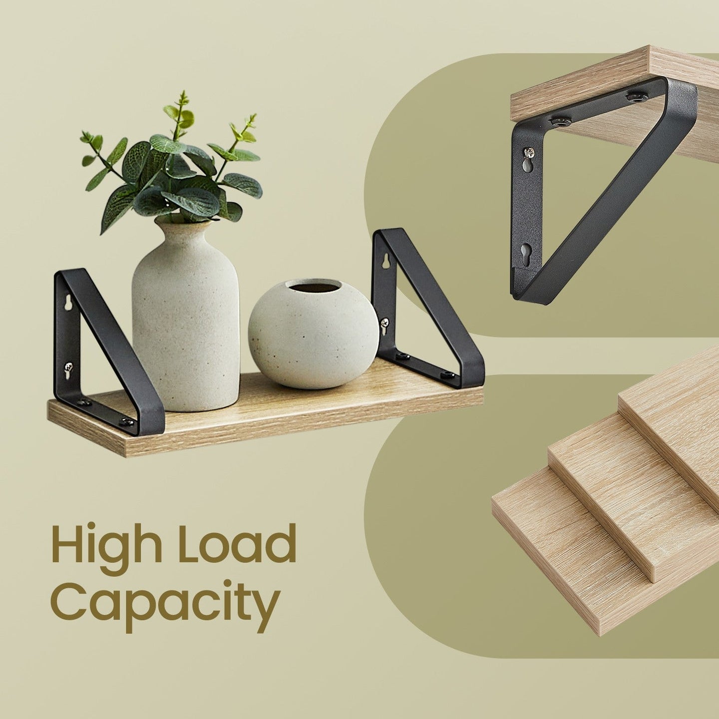 Wall Mounted Floating Shelves - Wood - Golden Oak - Set of 3 with Dual Mounting Options