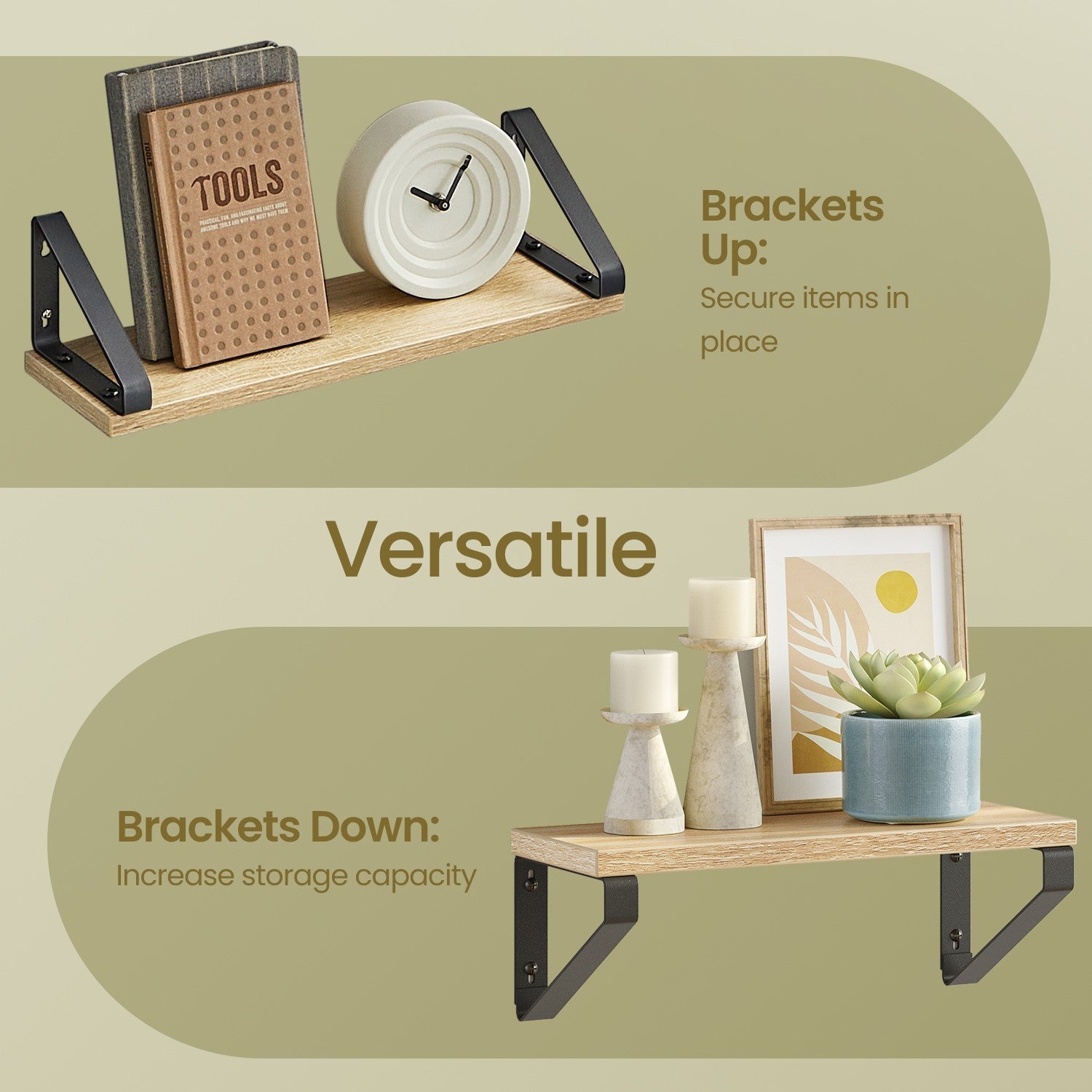 Wall Mounted Floating Shelves - Wood - Golden Oak - Set of 3 with Dual Mounting Options