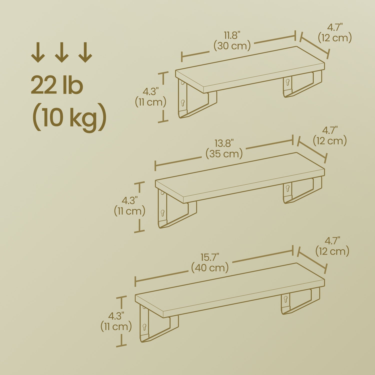 Wall Mounted Floating Shelves - Wood - Golden Oak - Set of 3 with Dual Mounting Options