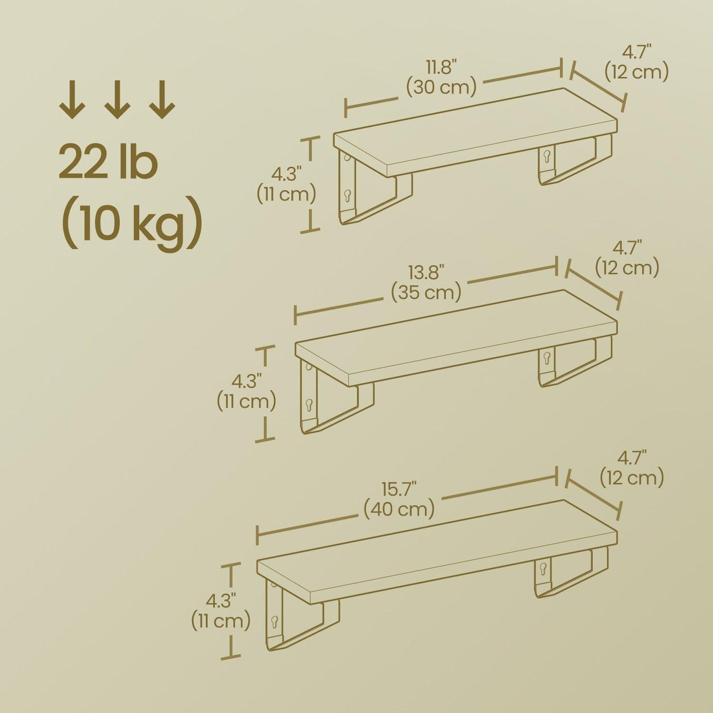 Wall Mounted Floating Shelves - Wood - Golden Oak - Set of 3 with Dual Mounting Options