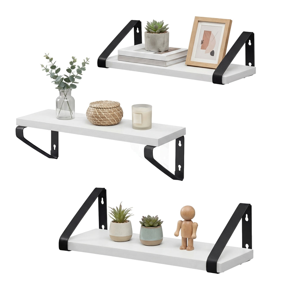 Set of 3 Floating Display Shelves - Wood Wood and steel - Black