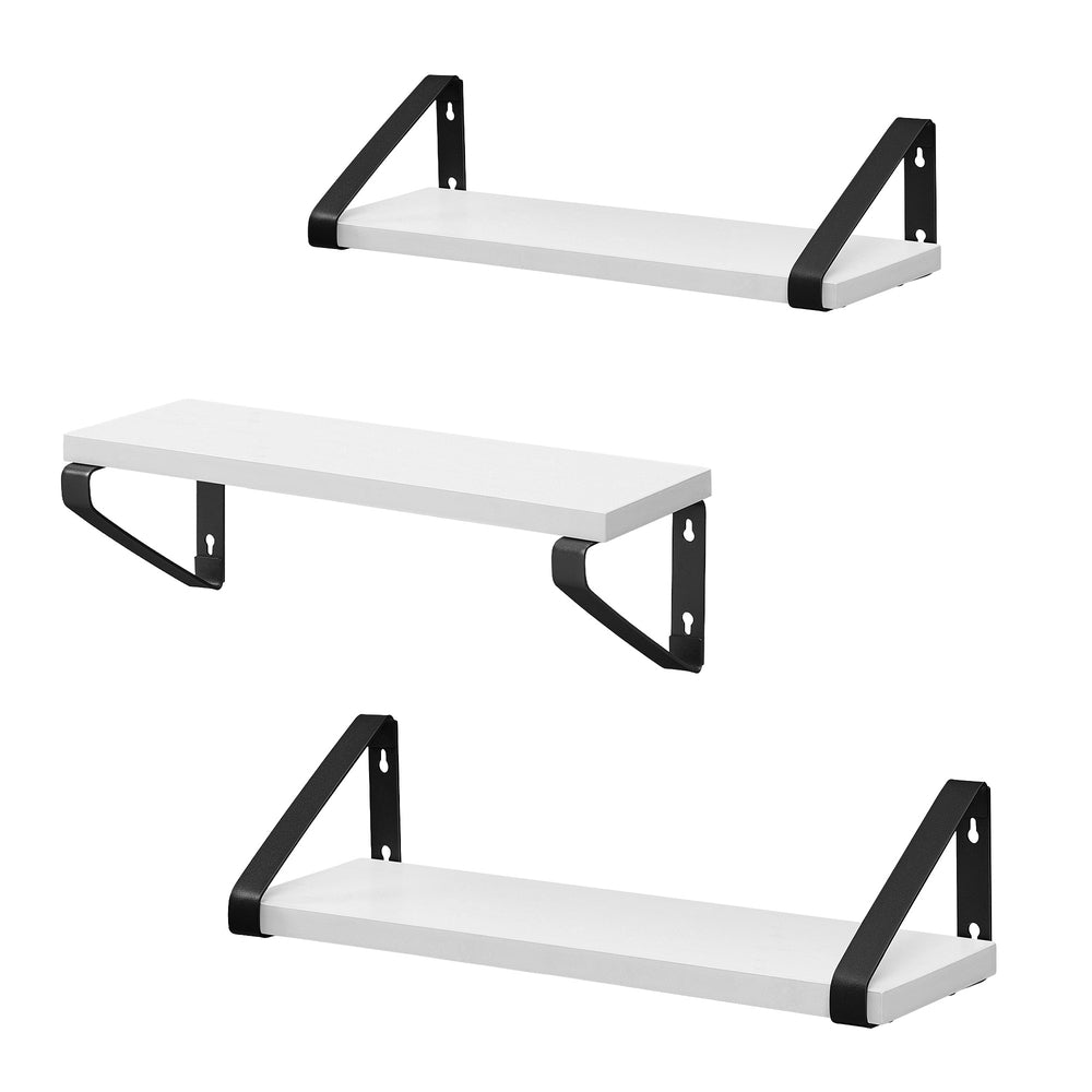 Set of 3 Floating Display Shelves - Wood Wood and steel - Black