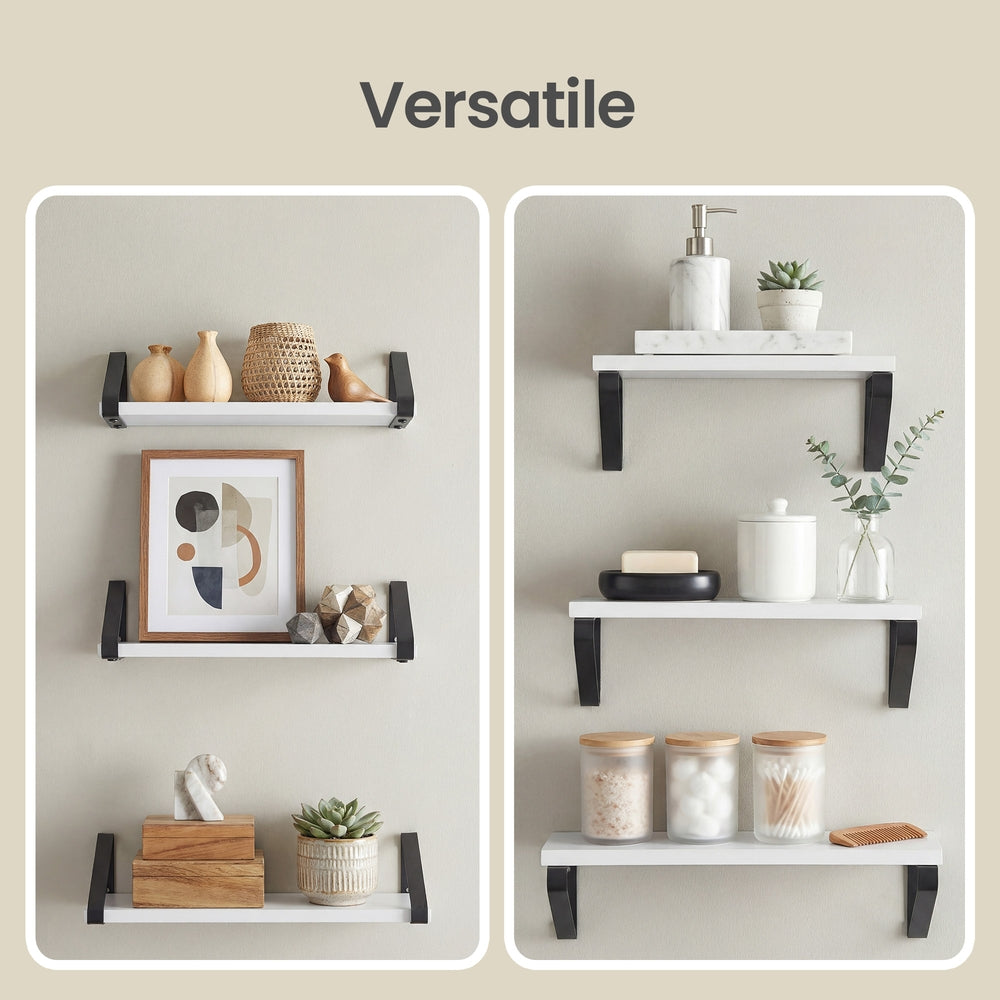 Set of 3 Floating Display Shelves - Wood Wood and steel - Black