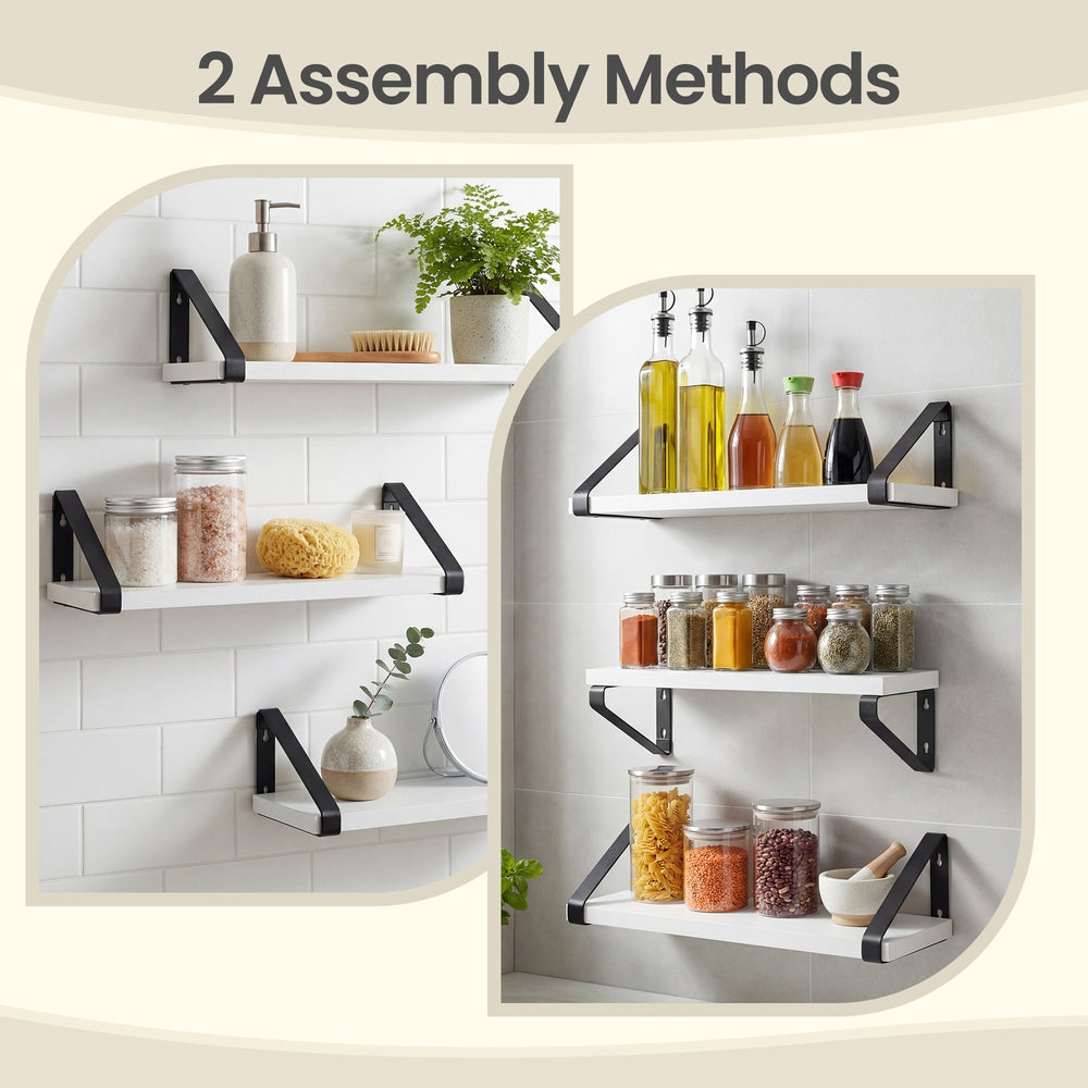 Set of 3 Floating Display Shelves - Wood Wood and steel - Black
