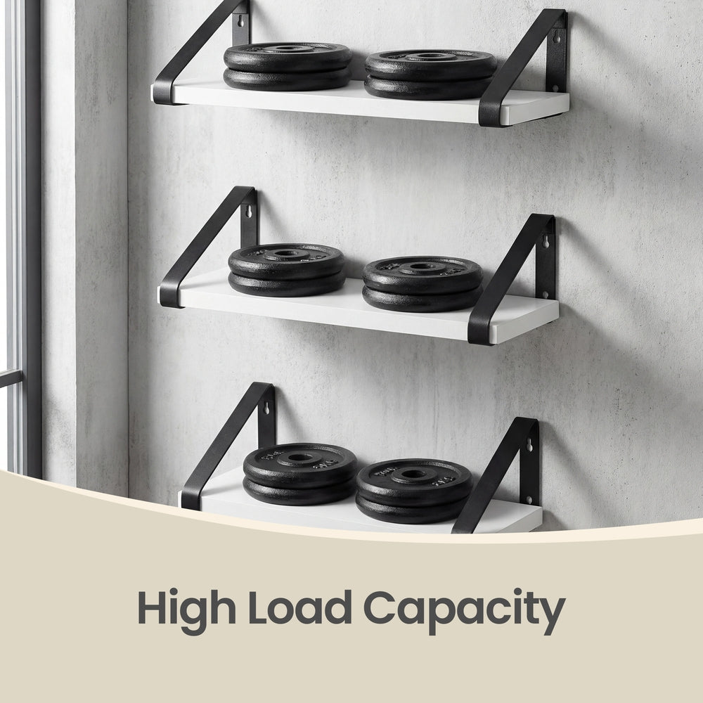 Set of 3 Floating Display Shelves - Wood Wood and steel - Black