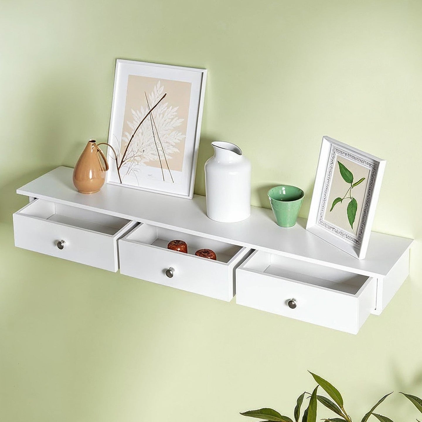 Floating Shelf - MDF - White - 3 Drawers with High Gloss Finish