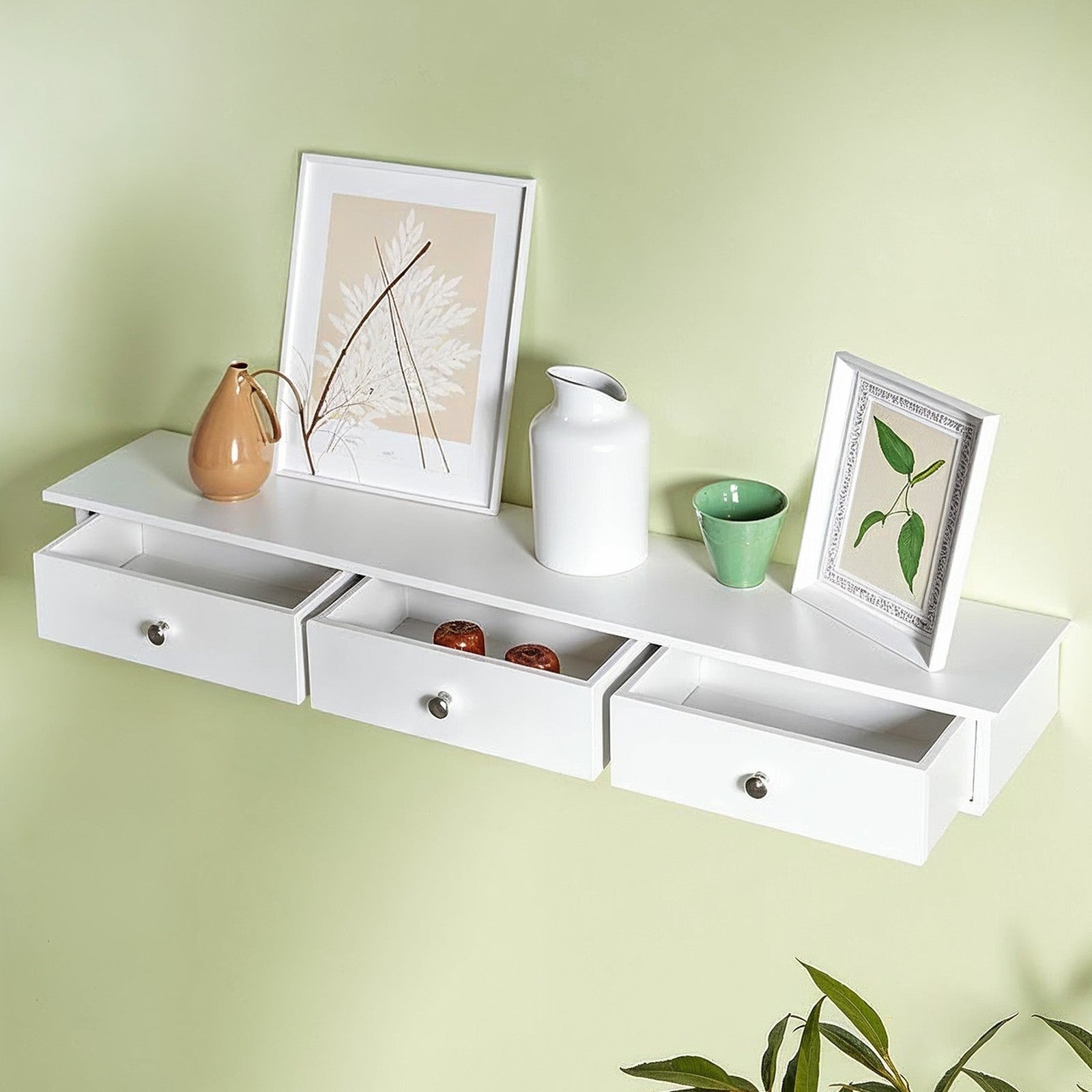Floating Shelf - MDF - White - 3 Drawers with High Gloss Finish