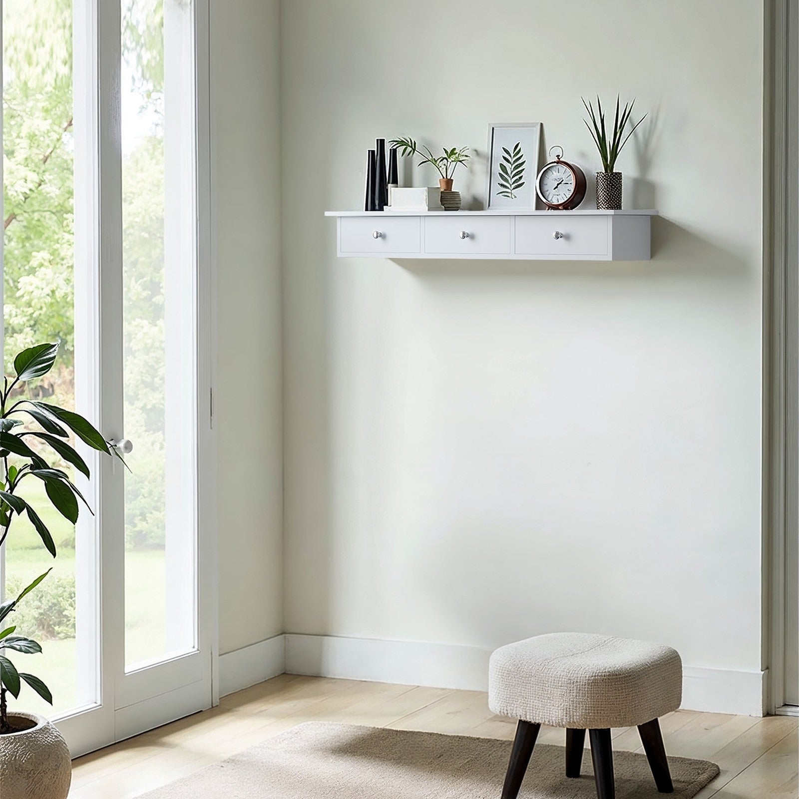 Floating Shelf - MDF - White - 3 Drawers with High Gloss Finish