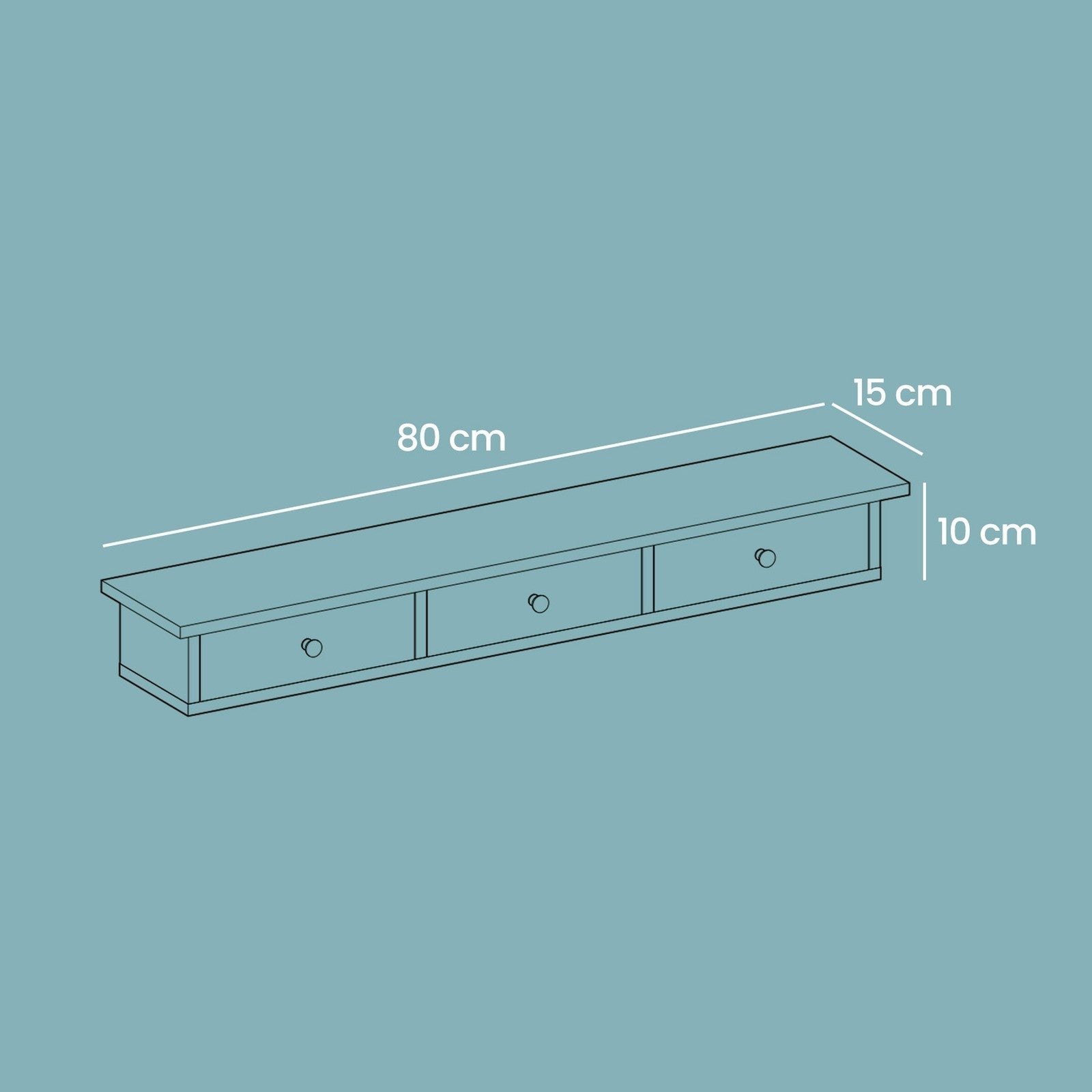 Floating Shelf - MDF - White - 3 Drawers with High Gloss Finish