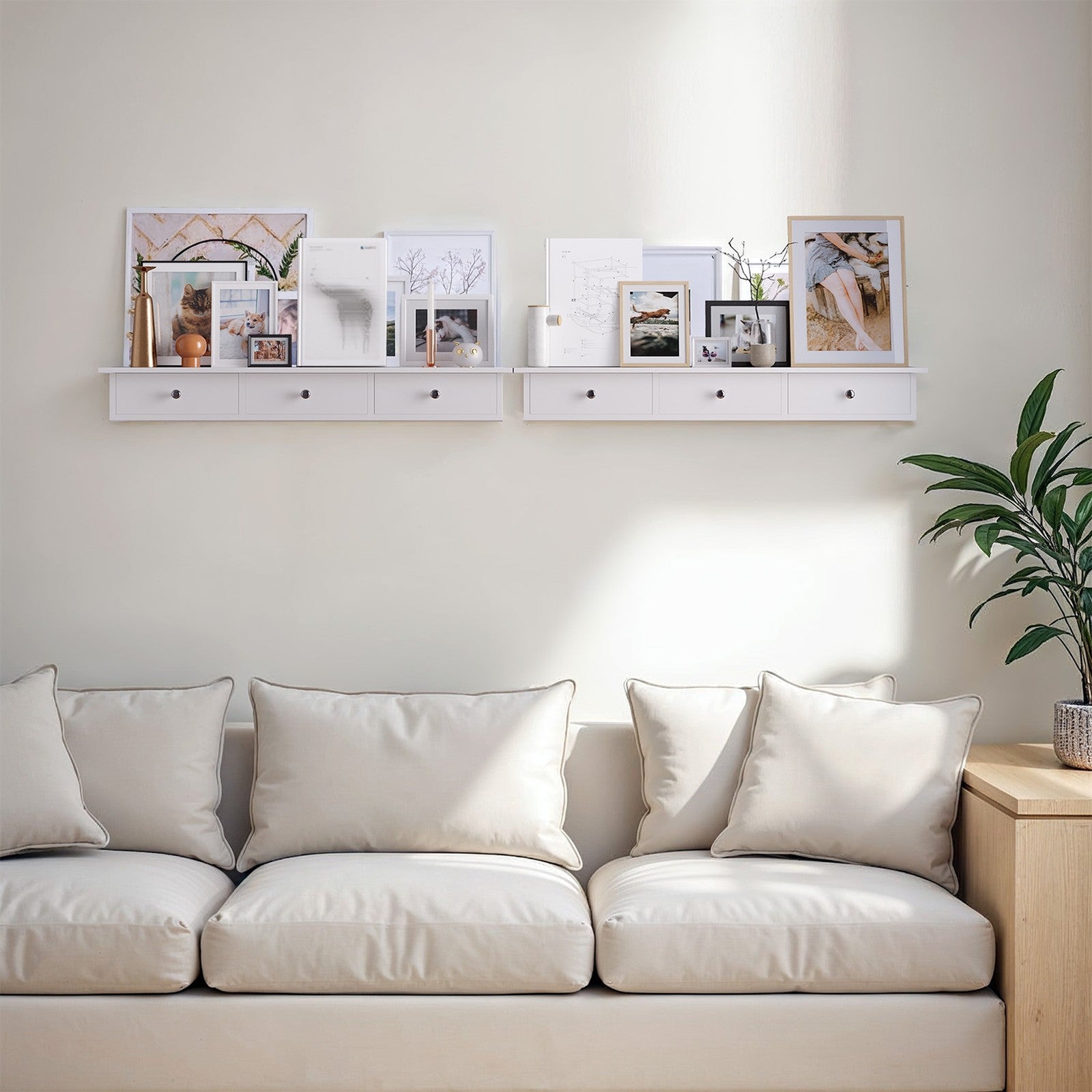 Floating Shelf - MDF - White - 3 Drawers with High Gloss Finish