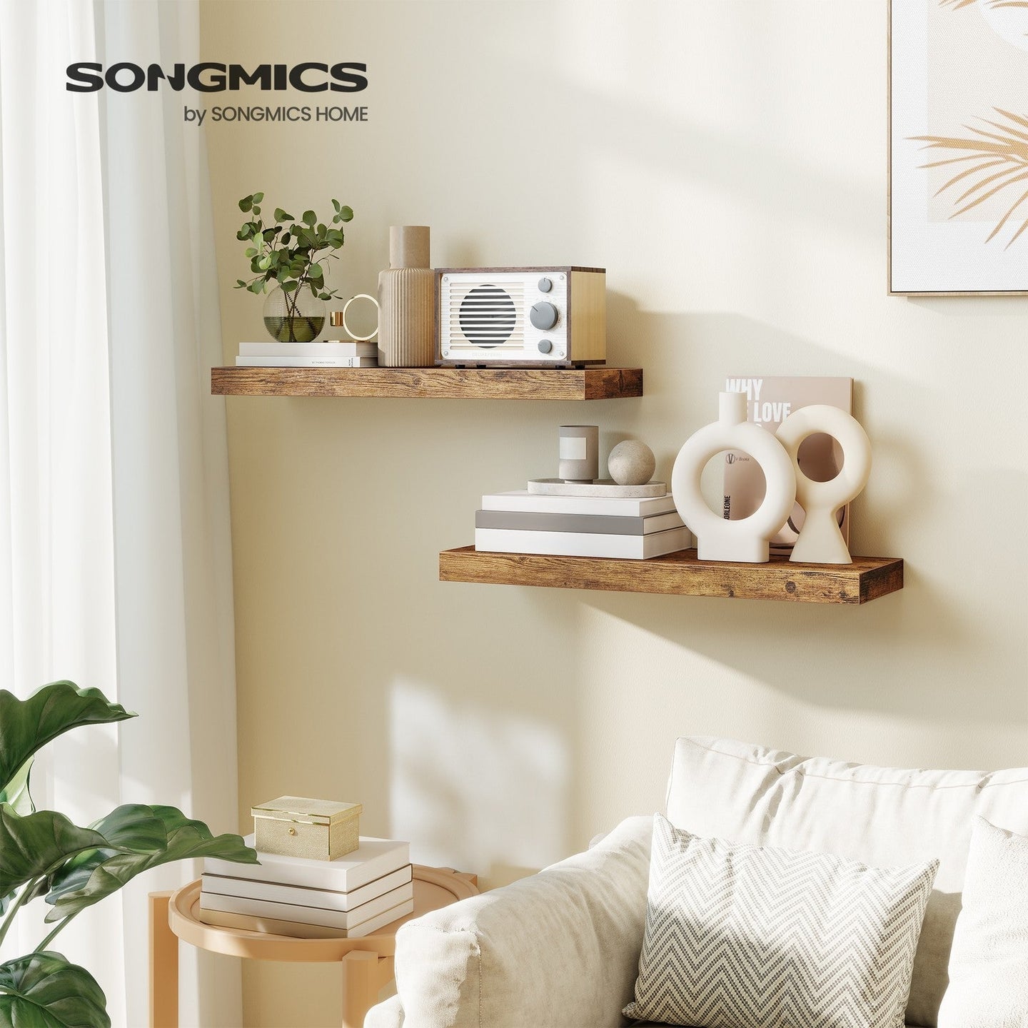 Floating Shelf - MDF - Rustic Brown - Wall Mounted Storage for Photos and Decorations
