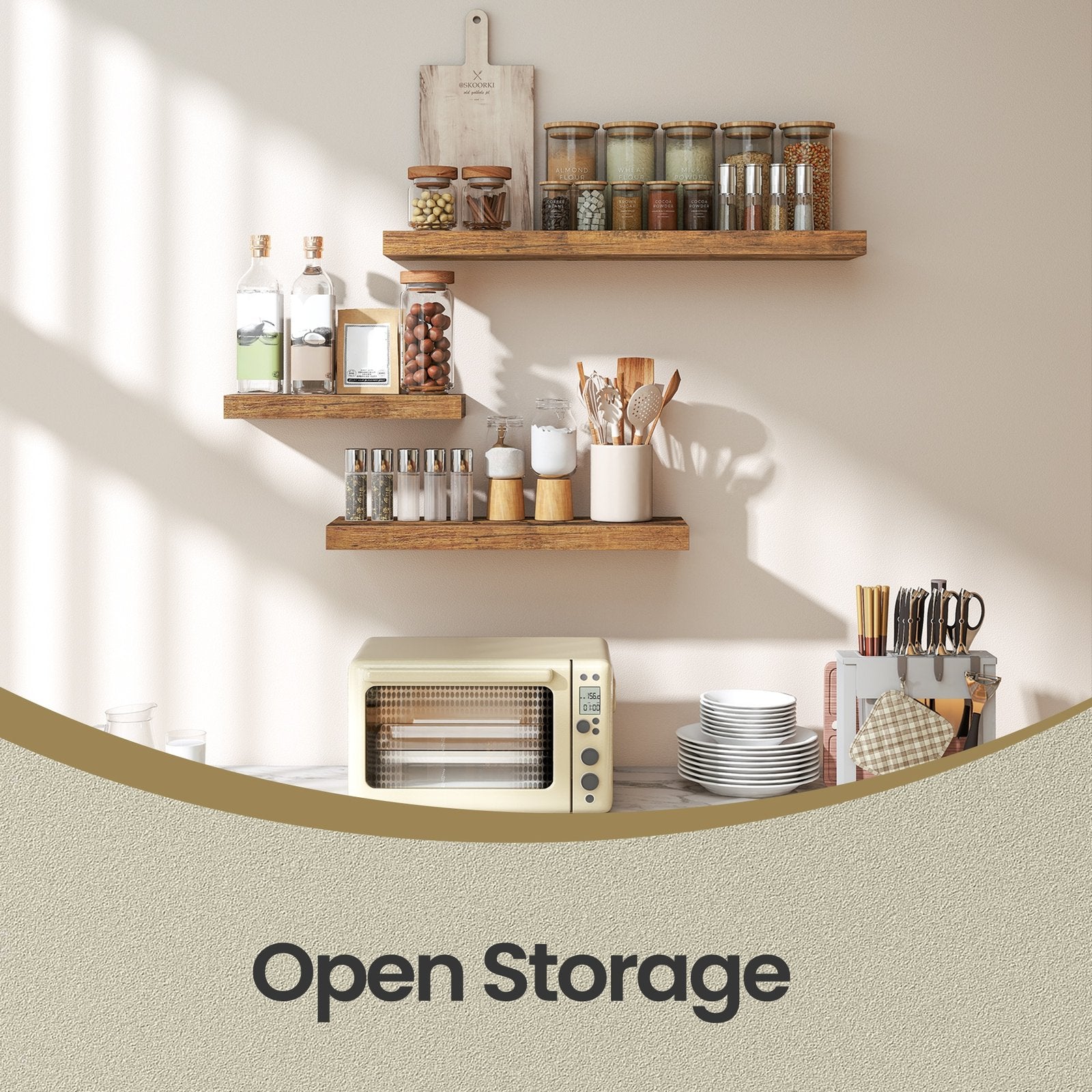 Floating Shelf - MDF - Rustic Brown - Wall Mounted Storage for Photos and Decorations