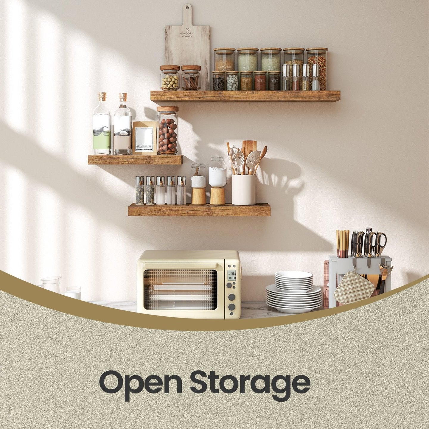 Floating Shelf - MDF - Rustic Brown - Wall Mounted Storage for Photos and Decorations