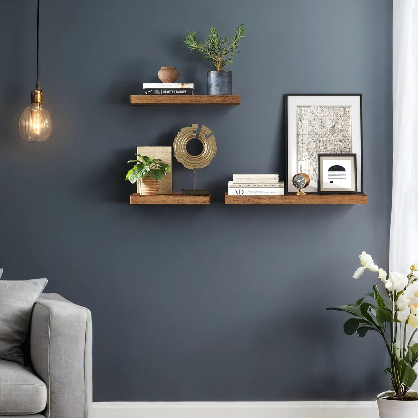 Floating Shelf - MDF - Rustic Brown - Wall Mounted Storage for Photos and Decorations