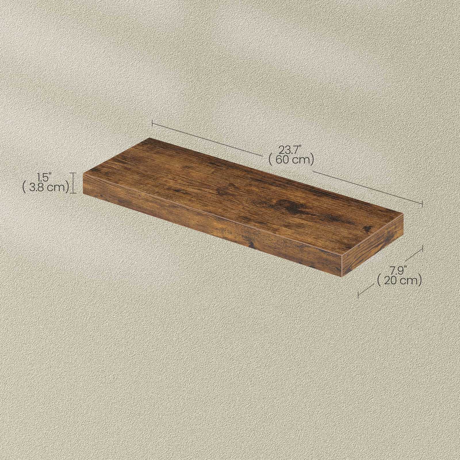 Floating Shelf - MDF - Rustic Brown - Wall Mounted Storage for Photos and Decorations