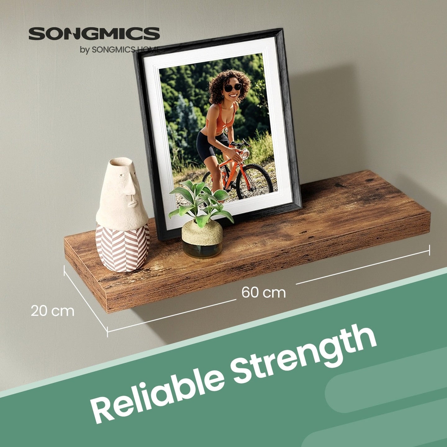 Floating Shelf - MDF - Rustic Brown - Wall Mounted Storage for Photos and Decorations