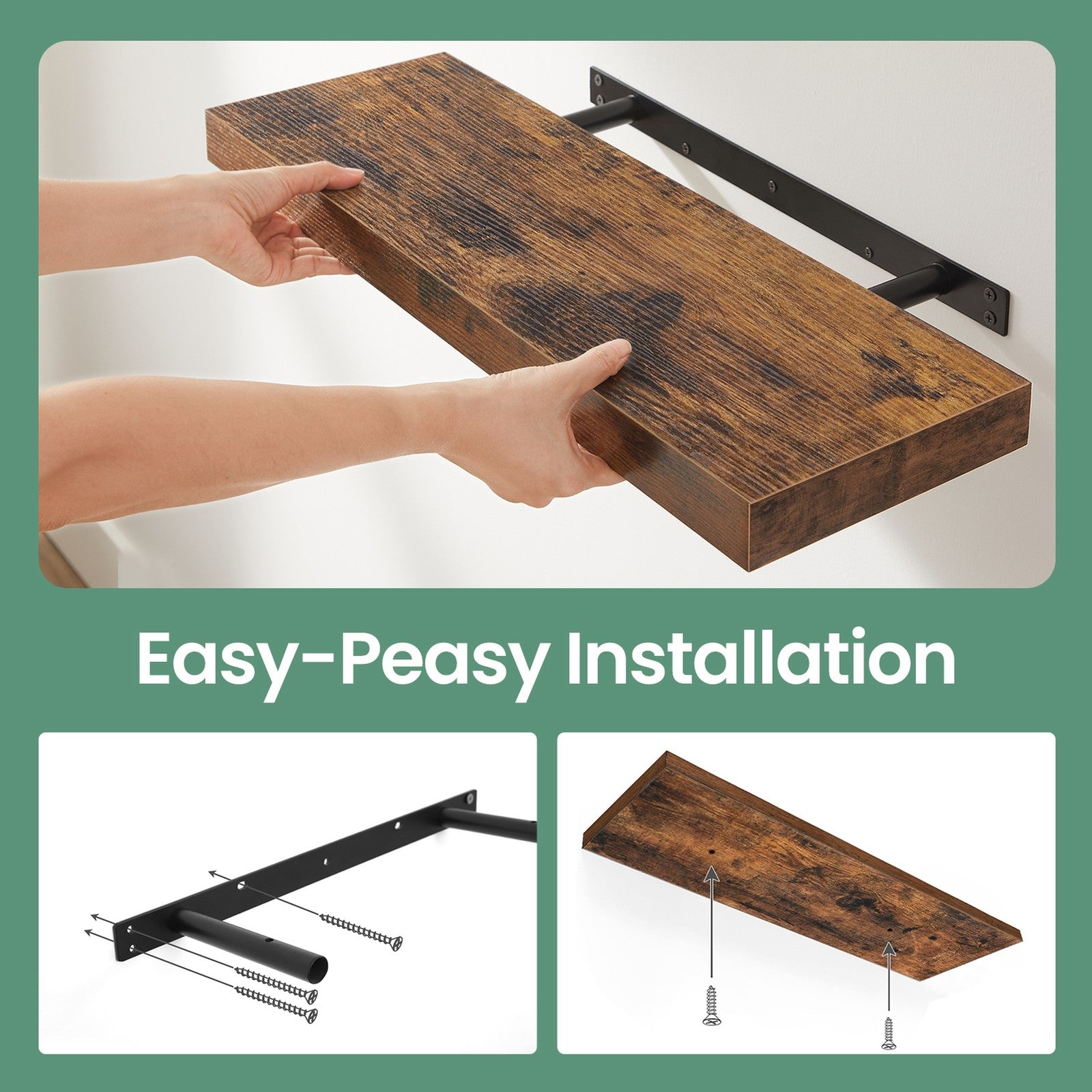 Floating Shelf - MDF - Rustic Brown - Wall Mounted Storage for Photos and Decorations