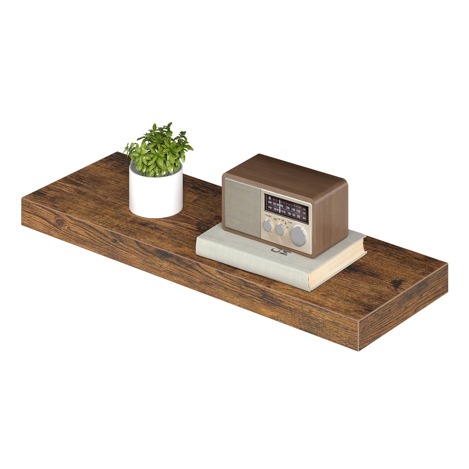 Floating Shelf - MDF - Rustic Brown - Wall Mounted Storage for Photos and Decorations