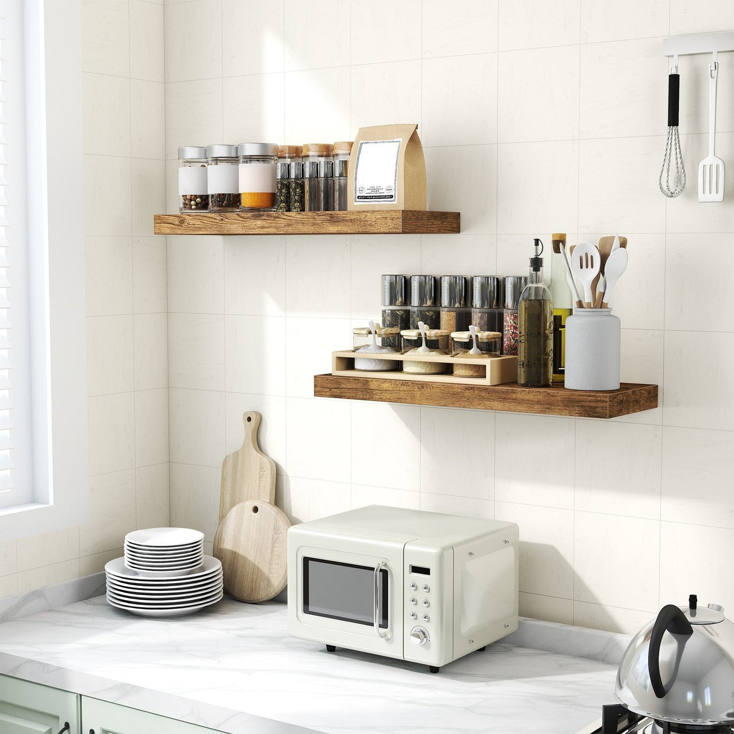 Floating Shelf - MDF - Rustic Brown - Wall Mounted Storage for Photos and Decorations