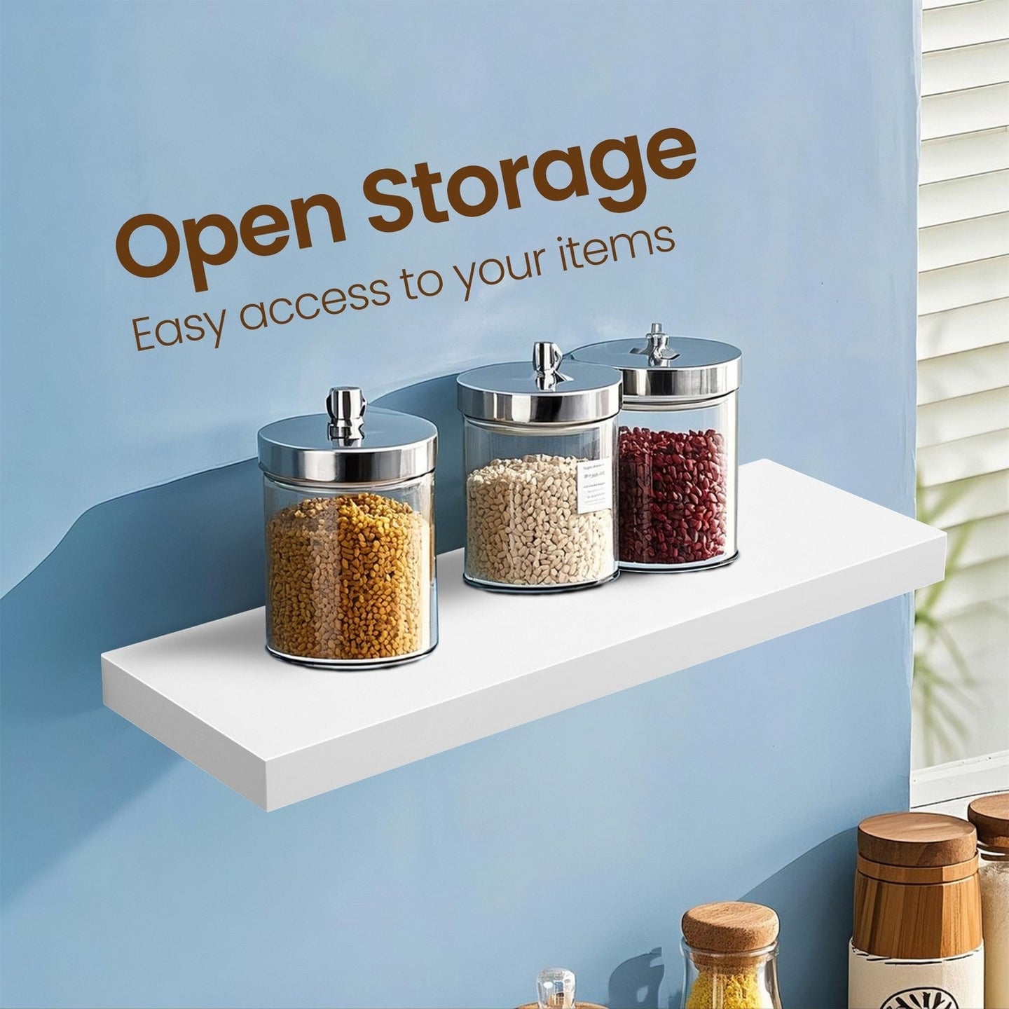 Floating Shelf - MDF - Rustic Brown - Wall Mounted Storage for Photos and Decorations