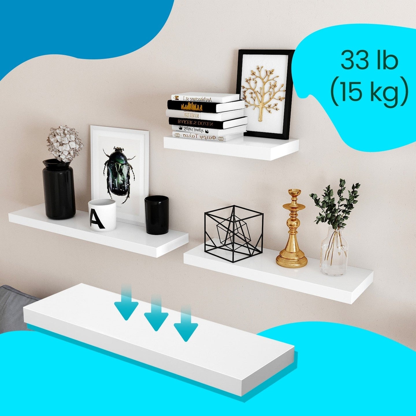 Floating Shelf - MDF - Rustic Brown - Wall Mounted Storage for Photos and Decorations