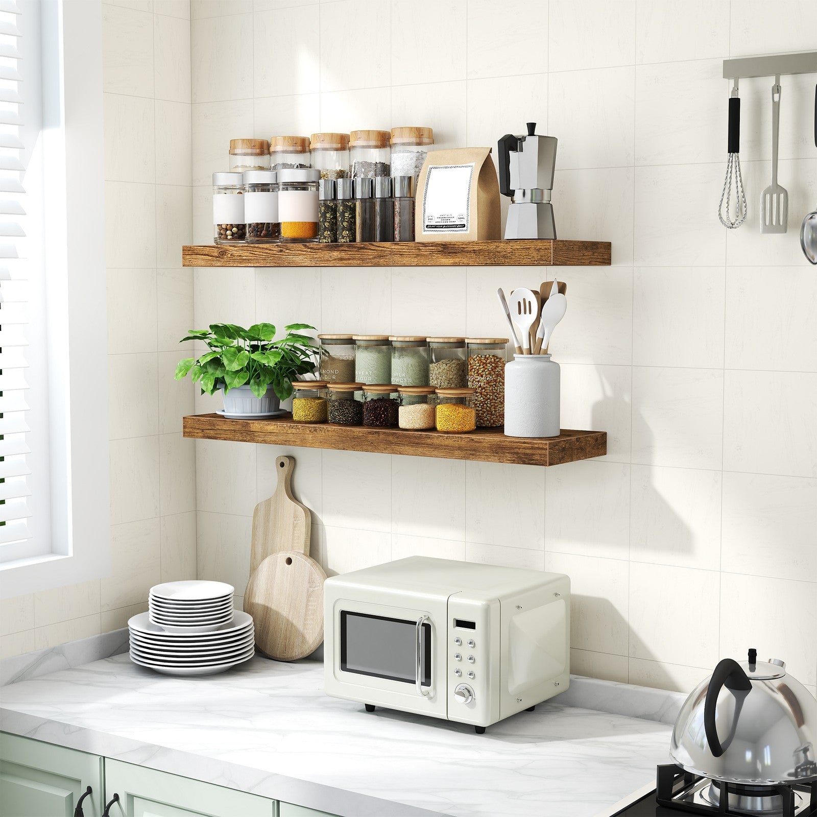 Wall Shelf - MDF - White - 80 cm Floating Design for Living Room and Bedroom Decor