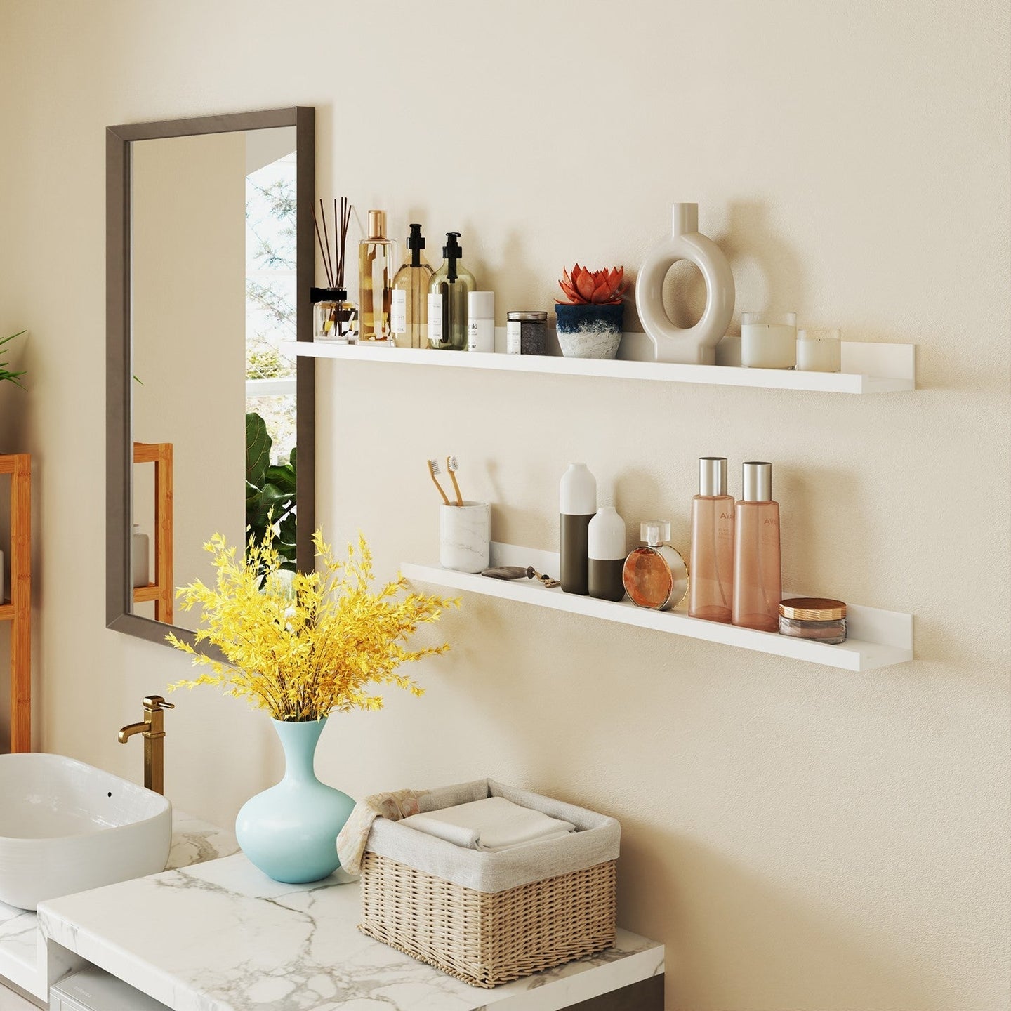 Floating Shelf - MDF - White - Wall Mounted for Photo Frames and Books
