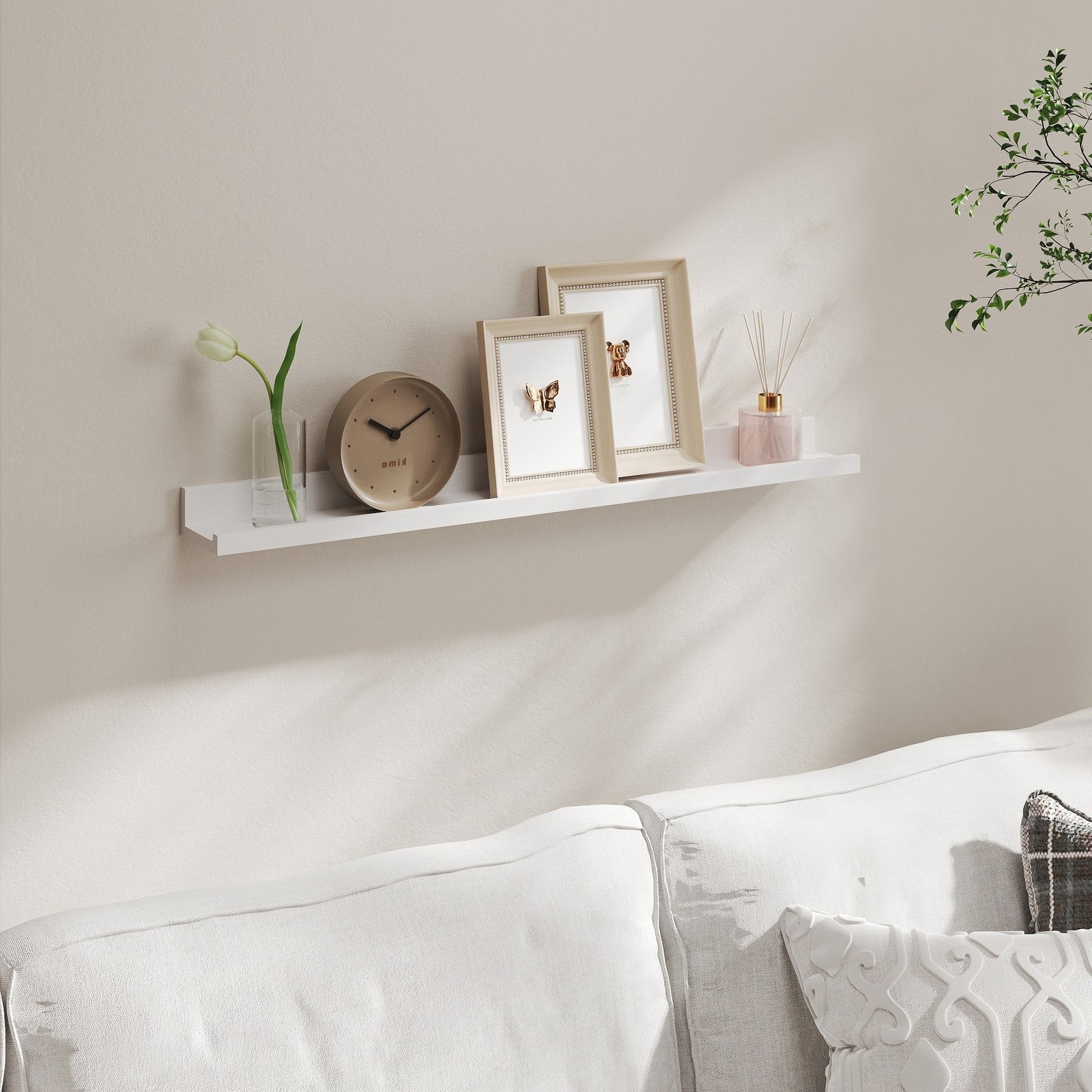 Floating Shelf - MDF - White - Wall Mounted for Photo Frames and Books
