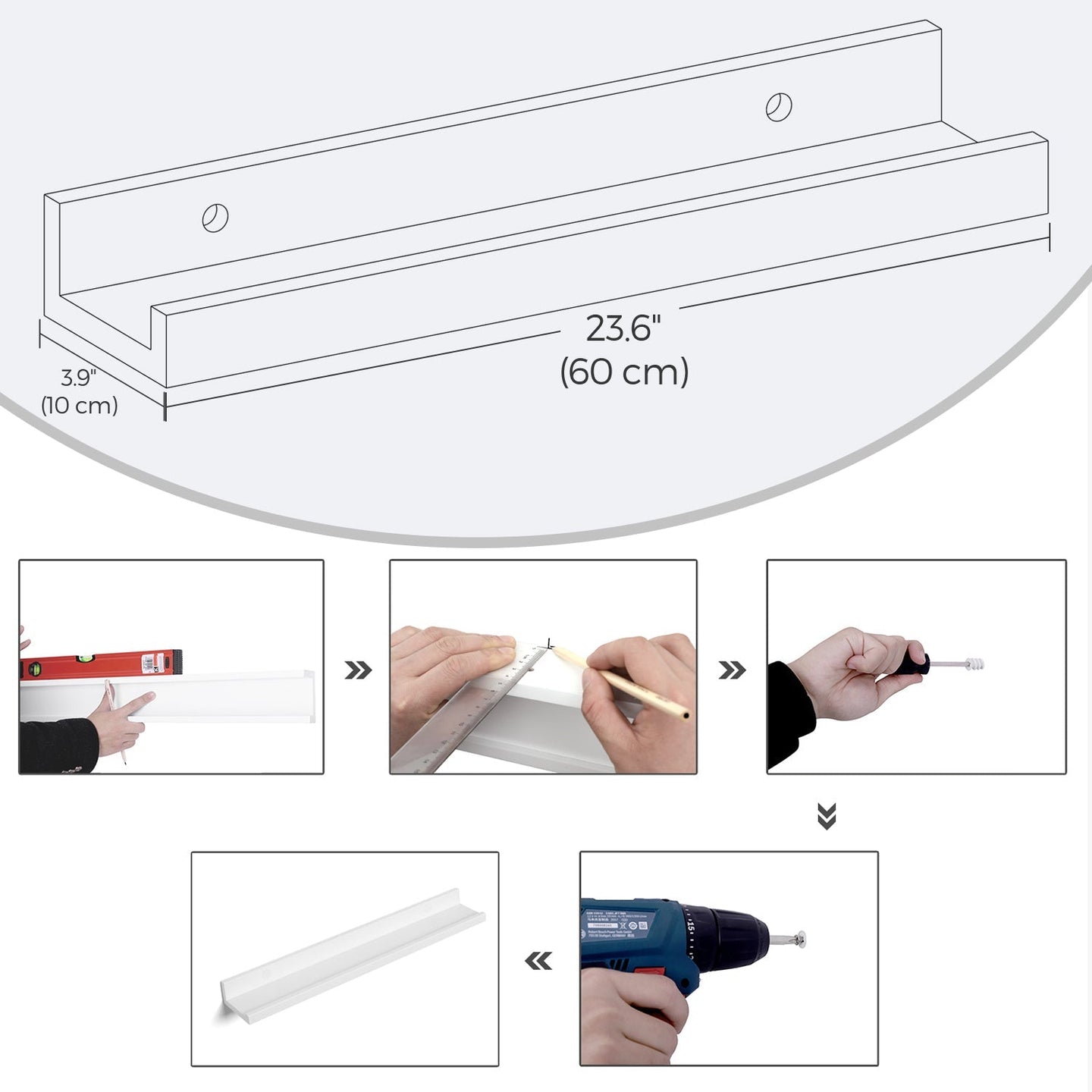 Set of 2 Floating Wall Shelves - MDF - White - High-Gloss Finish