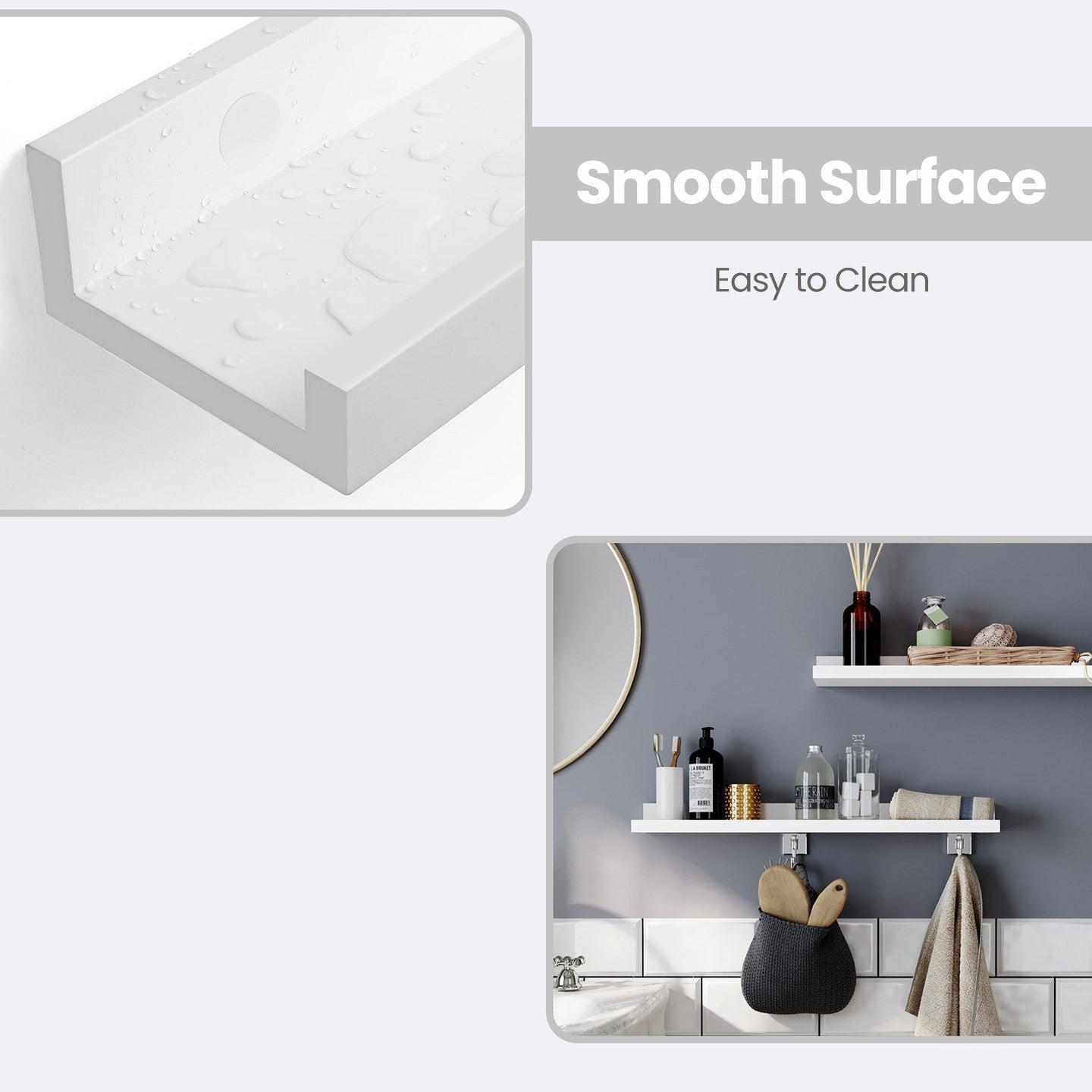 Set of 2 Floating Wall Shelves - MDF - White - High-Gloss Finish