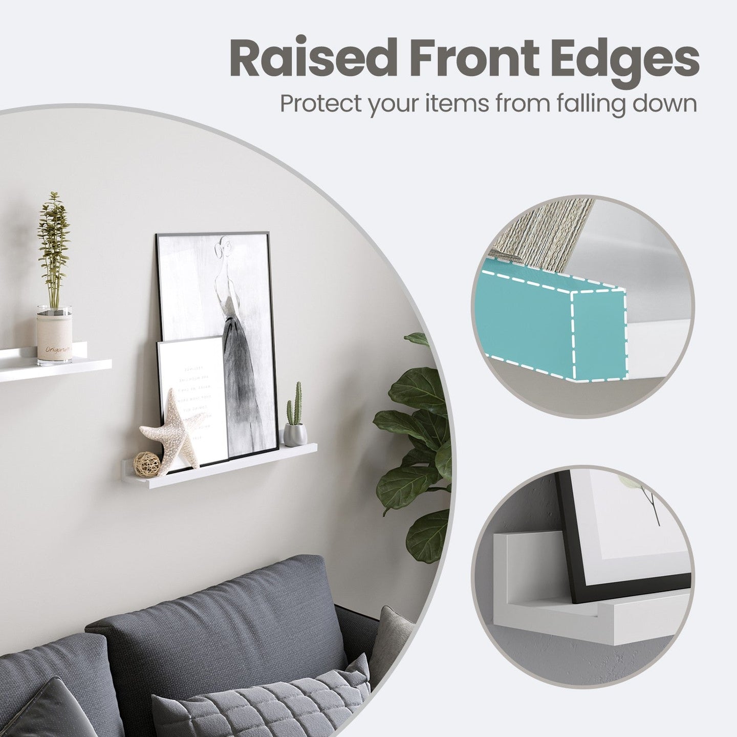 Set of 2 Floating Wall Shelves - MDF - White - High-Gloss Finish